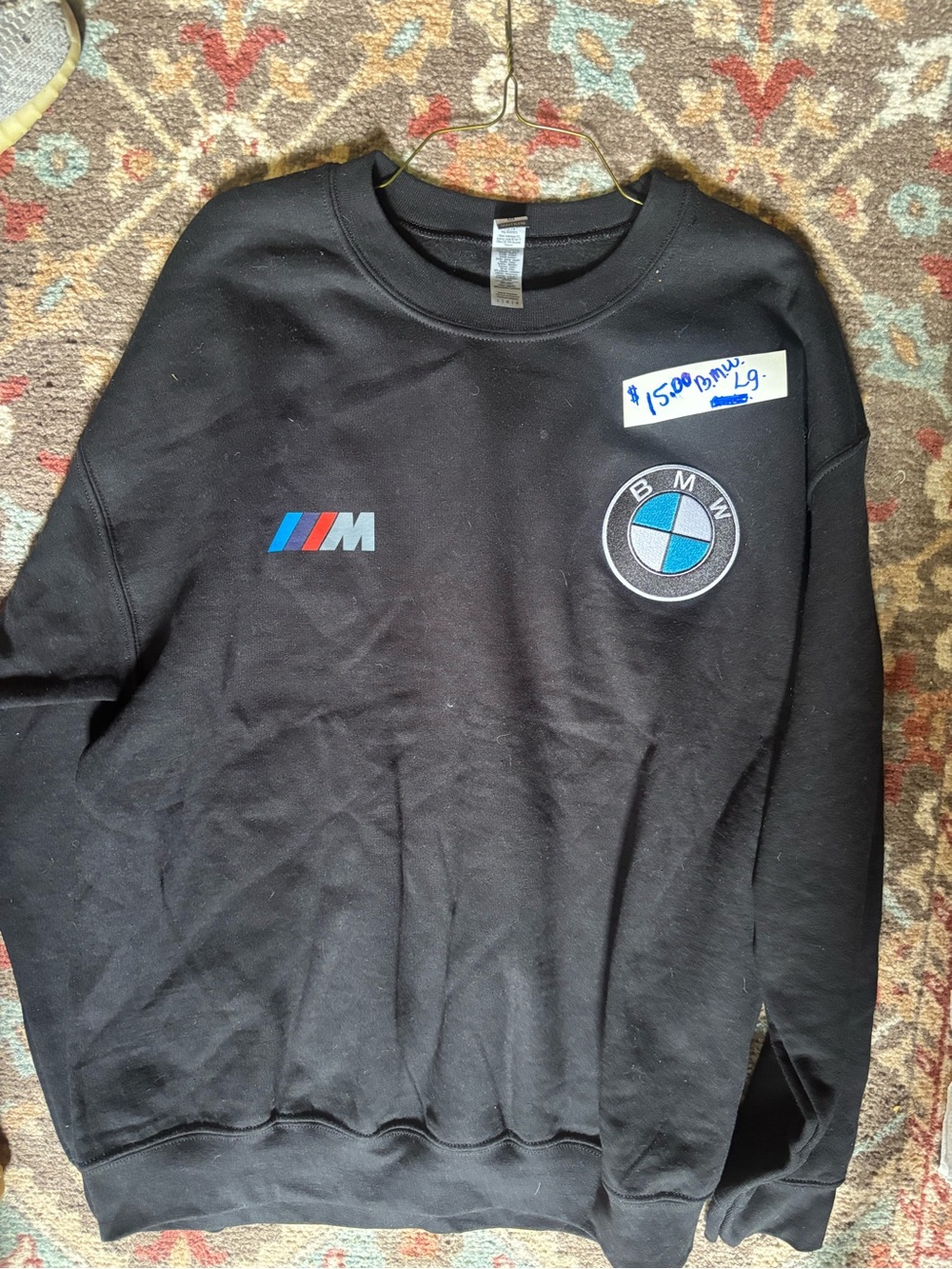 BMW M SPORT Black Crewneck Sweatshirt with Blue & White Roundel and M Tricolor